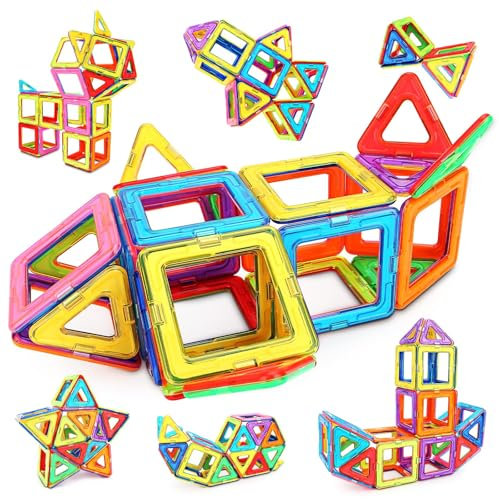 KOUYUO 48 PCS Magnetic Building Blocks, Magnetic Tiles for Kids, Magnetic Tiles Set, STEM Creativity Educational Magnets Toy Blocks for 3 4 5 6 7 8 Year Old Boys & Girls Gift for 3-8 Year Olds
