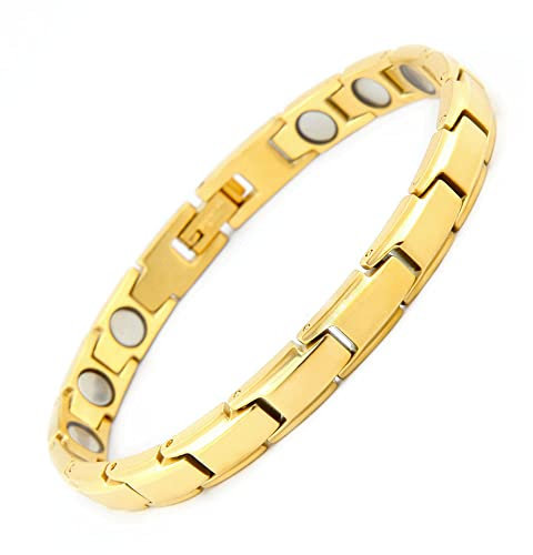 HAQI Magnetisches Gesundheitsarmband für Frauen und Power Magnetisches Energiearmband 3.000 Gauss Magnetarmband für Paare mit Justierwerkzeug und Geschenkbox (Gold) (Frauen)