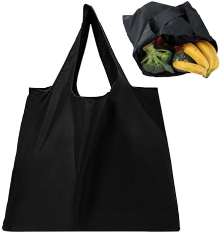 YCHYAN 2 Stück Schwarz Faltbare Tasche 50*40cm, Wiederverwendbar Einkaufstasche Faltbar, Hohe Kapazität Faltbare Einkaufstasche im Beutel, Tragbar, Waschbar, Ideal zum Einkaufen, Reisen und Ausgehen