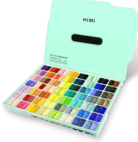 ABEIER HIMI - Juego de pintura gouache de doble taza, 112 colores x 12 ml, no tóxica, vibrante pintura de gelatina guache para lienzo y papel de acuarela, perfecto para principiantes, estudiantes