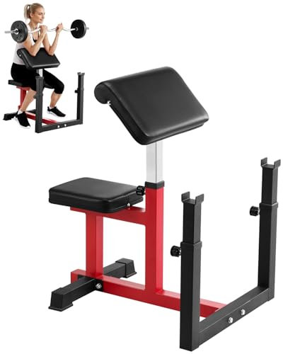 VEVOR Banco de Pesas con Extensión de Piernas, Bancos de Entrenamiento de Fuerza, Carga Máxima de 200 kg, para Gimnasio en Casa, Estación de Bíceps con Mancuernas y Barra Aislada, Negro+Rojo