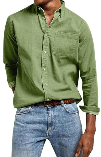 Angebote 2024 Ab Wann Hemden Herren Langarm Herren Vintage Washed Shirts Casual Long Sleeve Button Down Tunika Tops Classic Lapel Solid Farben Hemden für Business Last-Minute-Angebote