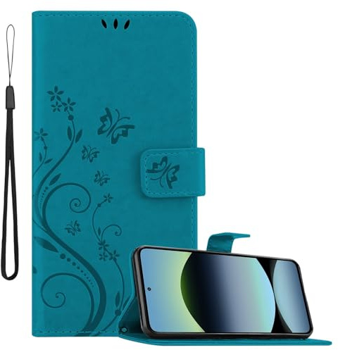 Cadorabo Hülle kompatibel mit Xiaomi RedMi Note 14 4G in FLORAL BLAU - Schutzhülle im Blumen Design mit Magnetverschluss, Standfunktion und Kartenfächern