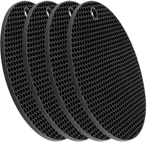 4 Stück, Schwarz Topfuntersetzer für heiße Töpfe und Pfannen, Extra Dick, Hitzebeständig und rutschfest, Schutz für Küchentheke und Esstisch, Lebensmittelecht,