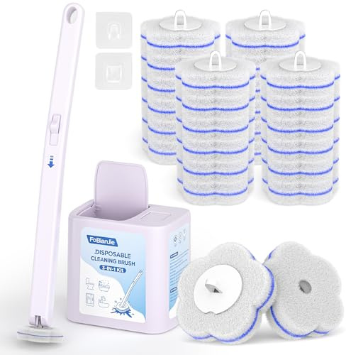Einweg Toilettenbürste mit 24 Stück Reiniger Nachfüllungen | verlängertem Griff und Halter-Set WC-Bürsten, Reinigungsmittel Disposable Toilet Brush für Badezimmer Hygienische Reinigung
