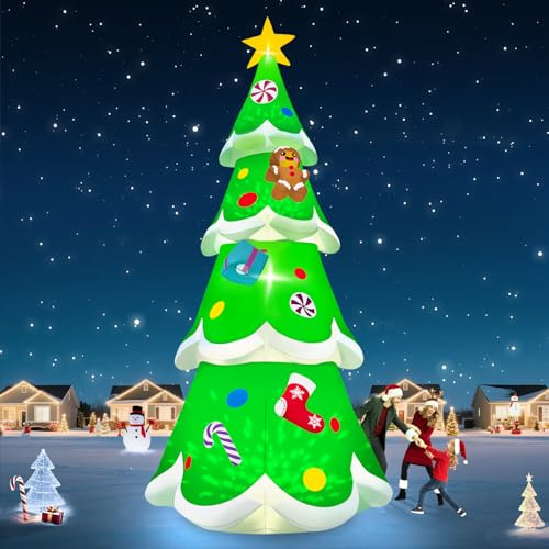 Kalolary 20 Fuß Aufblasbarer Weihnachtsbaum mit Lebkuchenmann Geschenken | Massiver Aufblasbarer Weihnachtsbaum Aufblasbare Weihnachtsdekoration Außenbereich Feiertagsparty Garten Einkaufszentrum