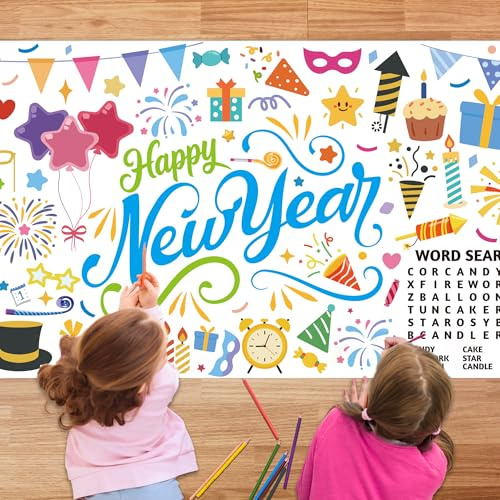 Kaxulvoblig Papier-Tischdecke zum Ausmalen Silvester 2026-180×80cm Ausmaltischdecke Silvester Tischdecke Frohes Neues Jahr Ausmaltischdecke für Neujahrsdeko Supplies für Silvesterpartys