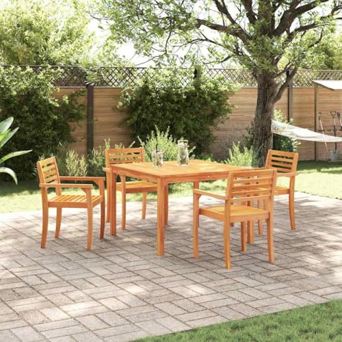 Owoxanthellate Garten-Essgruppe 5-TLG aus massiver Akazie 85 cm Tisch 2 Stühle wetterfestes Balkonmöbel rustikales Design für Terrasse Garten Wintergarten