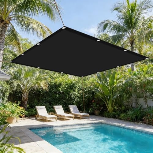 Toile Ombrage 250 x 350 cm Imperméable, Anti-UV Toile Ombrage Exterieur avec Oeillets et Cordons sans Perçage pour Extérieur Camping et Pelouse, Pergola, Noir