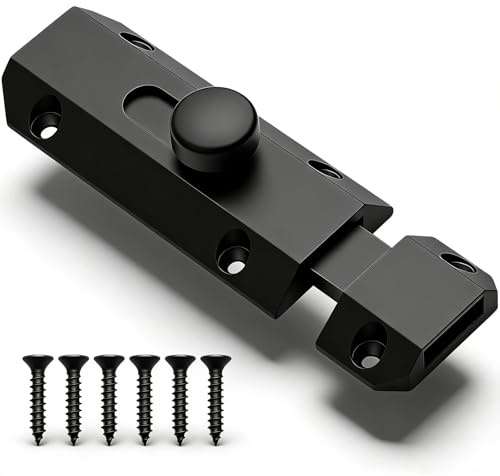 Small Door Bolt 3 Inch, Black Slide Door Lock Latch for Internal & Light External Doors, Bedroom, Kitchen, Bathroom, Garden Gate, Cellar, Rust-Resistant, Easy DIY Installation, Security, with 6 Screws