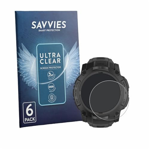 Savvies 6 Stück Schutzfolie für Garmin Instinct 3 Tactical Edition (50 mm) Displayschutz-Folie Ultra-Transparent