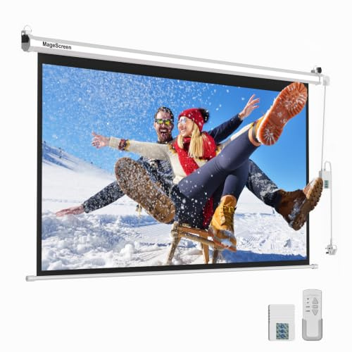 MageScreen 100 16:9 Motorized Projector Screen with Dual-Side Power Inlet | Electric Automatic Pull Down Projector Screen with remote, Wall & Ceiling Mount 4K HD 3D Movie Screen for Indoor Home