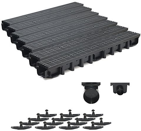 7m Entwässerungsrinne für modulares System A15 98mm, komplett Stegrost Kunststoff, Schwarz Line