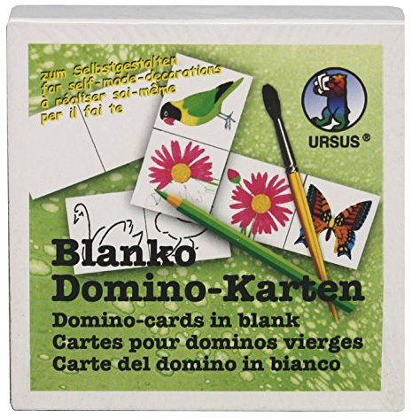 Ursus 8280000 - Blanko Domino Karten, weiß / blau, 60 Stück, ca. 4,5 x 9 cm, unbedruckt, aus starkem Kraftkarton, Stärke ca. 1 mm, ideal zum Selbergestalten
