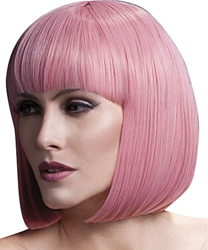 Smiffys Fever Kollektion, Elise Perücke, Pastellrosa, Eleganter Bob mit Pony, 33cm / 13in