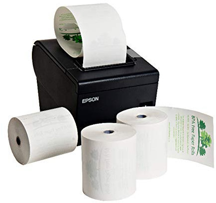80 mm Imprimante Compatible Epson thermique rouleaux (20 rouleaux) sans BPA - Sans BPC - sans BPS - sans Phenol