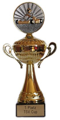 RaRu GoKart-Henkelpokal mit Resin-Emblem und Gravur.