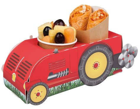 MustBeBonkers x5 Red Farm Yard Tractors - Party Food Trays - Snack Lunch Meal Box Plate Tray