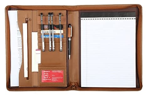 Leathario Schreibmappe A4 mit Reißverschluss,Konferenzmappe mit Schreibblock,Klemmbrett,Dokumentenmappe für Büro,Meetings, Aktenmappe für Bewerbungsgespräche,Arbeitsmappe für Studenten, Ärzte