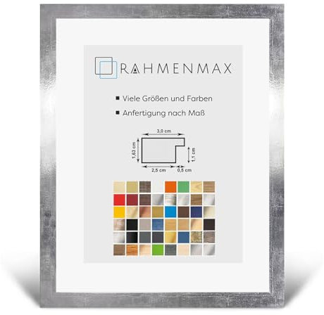 RahmenMax Morena Holz Werkstoff Bilderrahmen 21 x 29,7 cm modernes sehr eckiges Profil 29,7 x 21 cm grosse Farbauswahl jetzt: Silberglanz Vintage mit Kunstglas klar 1 mm