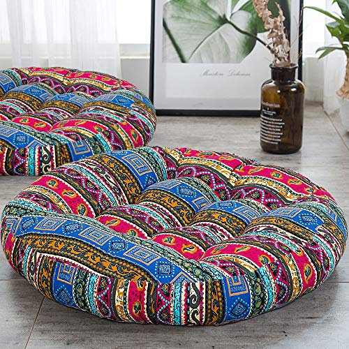 ANTJUMPER Vergrößerte rundes Bodenkissen, 56cm Boho-Meditationskissen, großes Mandala-Rundkissen, Indien-Sitzkissen für Wohnzimmer, Lesebuch, Kinderzimmer, Balkon, rund, Streifenblau