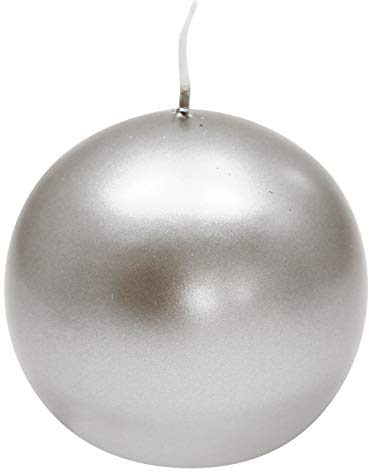 Ebersbacher Kerzenfabrik GmbH Kugelkerze Silber lackiert, Größe ca. Ø 80 mm, einzeln in Folie, runde Kerze Weihnachtskerze Adventskerze