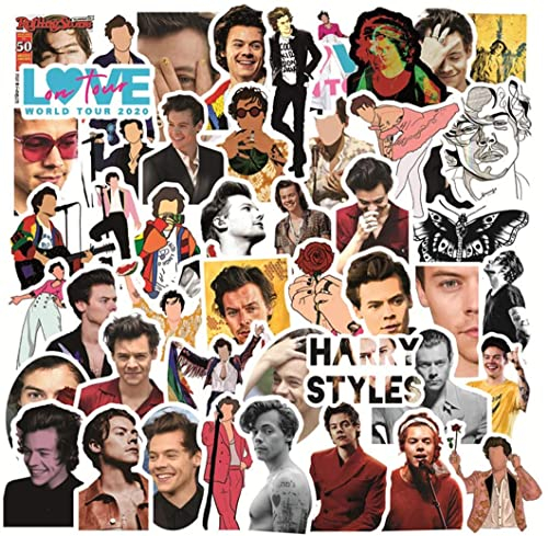 PSL Harry Styles Sänger Idol wasserdichte Vinyl-Aufkleber, Schwarz, Cartoon-Stil, 50 Stück pro Packung, für Laptops, Bücher, Autos, Motorräder, Skateboards, Fahrräder, Koffer, Skier, Gepäck uvm.