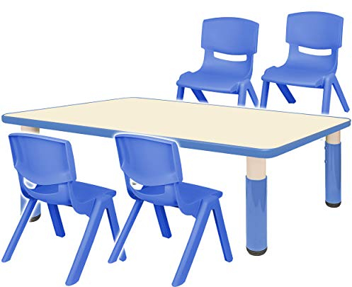 alles-meine.de GmbH Sitzgruppe für Kinder - Tisch + 4 Kinderstühle - Größen & Farbwahl - blau - höhenverstellbar - 1 bis 8 Jahre - Plastik - für INNEN & AUßEN - Kindertisch/Kin..