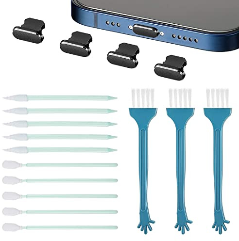 LEEQBCR Ein Set mit 17 Handy-Reinigungssets，Anti Staub Stecker Metall Handy Staub Stecker Kompatibel mit Diverse Handys,Handy Port Reinigungsbürste Kit Handy Lautsprecher Reinigungsbürste