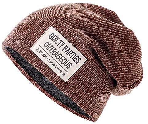 Unisex Beanie Mütze Buchstabe Tuch Mark Hut Plus Samt Wintermütze für Männer Frauen Warm Beanie Ski Sport Wintermütze, camel, One size