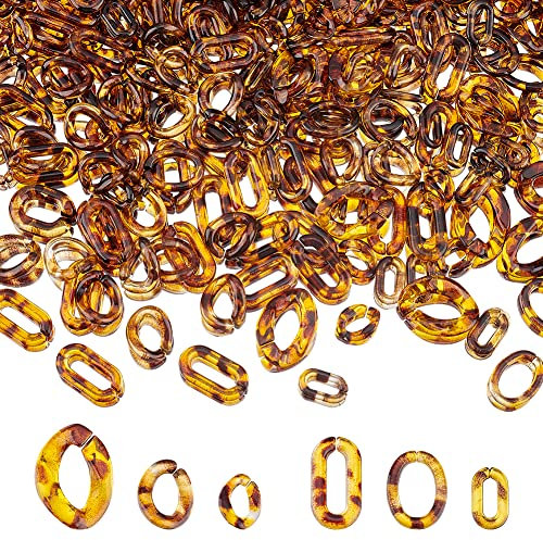 DICOSMETIC 480Pcs 6 Style Acrylic Linking Ring Twist Quick Link Connectors Leopard Print Connector for Curb Chains Oval Open Link Ring for Simple Acrylic Purse Strap Earring Necklace Jewelry Making