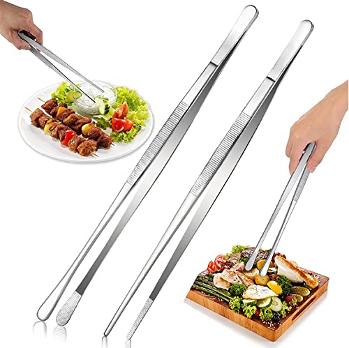 Kochpinzette Edelstahl, 2 Stück Küchenpinzette 30cm Grillpinzette Küchen-Pinzette lange Pinzette, kochpinzette zum Kochen und Braten, für Köche, Familienfeiern, kulinarische Profis und mehr