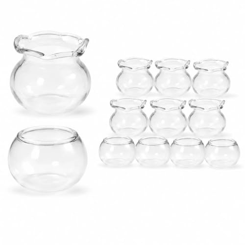 LOGOFUN Lot de 12 mini bols à poissons miniatures en verre pour mini maison, bureau, bureau