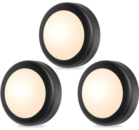 Yiliaw 3er-Pack LED Puck-Lichter mit Fernbedienung,16 Farbwechsel Unterbauleuchten,Batteriebetriebene Nachtlichter mit Dimmer & Timer für Schrank,Schlafzimmer und Küche,Schwarz