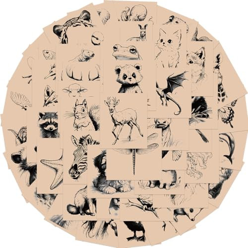 50 Pcs Retro Animal Sketch Stickers for Kids Teens Adults Boys Girls Gift,Stickers Pack for Laptop,Skateboard,Luggage,Car,Bike, Cup,Computer,Water Bottle Decor,Animal Vinyl Waterproof Sticker Decals