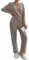 Famulily Plain Pyjama Sets for Women Winter Warm Sleepwear Long Sleeve Set, Knitted 2 Piece Loungewear Homewear Pajamas Casual Nightwear Travel Clothes (XL, Coffee)