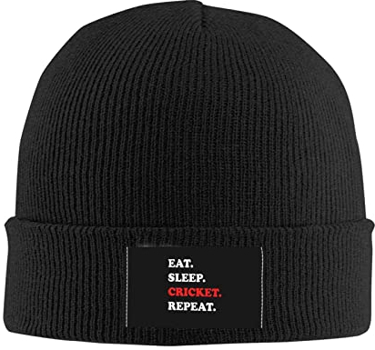 874 Klassische Beanie Mütze Eat Sleep Cricket Repeat Wintermütze Design Slouch Beanie Mütze Stretchy Kopfbedeckung Für Damen Herren Männer 30X18 cm