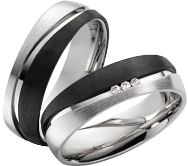 Blue Moon Diamonds Paar 925 Silberringe und Carbon Eheringe Hochzeitsringe Verlobungsringe Trauringe Partnerringe, Sterlingsilber