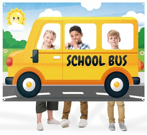 Schulbus-Foto-Requisite, Selfie-Rahmen, Stoff, Schulanfang, Schulanfang, Banner, Geburtstagsparty, Zubehör, Bus-Party, Schild, Dekoration, 150 x 104 cm