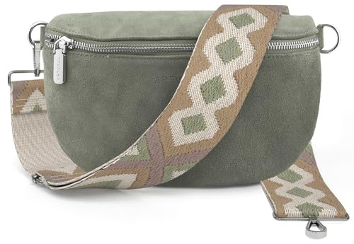 ARTVALL - Umhängetasche Wildleder Tasche Handtasche Velours Bauchtasche Klein mit Schultergurt Design Taschenband abnehmbar verstellbares Riemen Crossbody Bag Echt Ledertasche Damen mit Reißverschluss