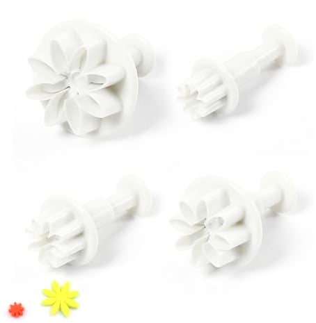 4 Pieces Daisy Fondant Plunger Cutters, Sugarcraft Cake Cookie Cutter Decorating Mold Tools, Flower Shape Cake Cutter Set (Cut Diameter 3.5cm, 2.7cm, 2cm, 1.5cm)