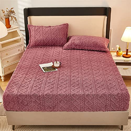 Lanqinglv Fleece Plüsch Spannbettlaken 140x200cm Altrosa Kuschelige Flauschig Cashmere-Touch Winter Warm Bettlaken Spannbetttuch für Boxspringbett Topper Matratze bis 25-30 cm