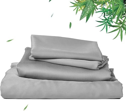 Waterlily 100% Bamboo Lyocell Bedding Set 4 Pcs Duvet Cover Flat Sheet Pillowcases Double King Size Organic Natural Soft Vegan Silk Luxury Bed Linen (Grey, Double)