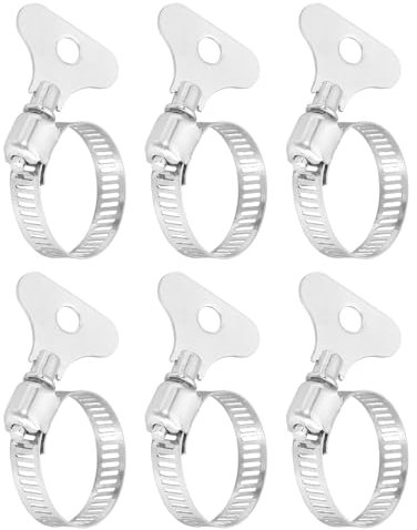 sourcing map 6Pcs Stainless Steel Hose Clamps Worm Gear Hose Clamp, 19-29mm(3/4 to 1-1/8) Adjustable Thumb Screw Key Type Clamps Fuel Line Clamps 8mm Bandwidth for Plumbing, Automotive