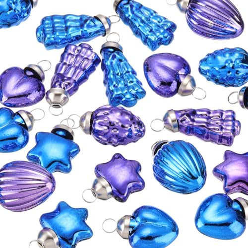 sourcing map 100Pcs Glass Christmas Ornaments Blue Purple Christmas Tree Decorations 1-1.5inch Vintage Christmas Tree Ornaments for Christmas Tree, Halloween, Event and Wedding