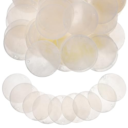 WRITWAA Runde Muscheln AnhäNger 50 StüCk NatüRliche Flache Muschelscheiben Mit 2 LöChern FüR Diy Schmuckherstellung Windspiel Fensterdeko Und Kreative Bastelprojekte