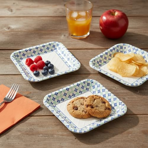 HOT BARGAINS 50 x Square Shape 2D Design Disposable Paper Plates | Heavy-Duty Party Plates for Birthdays, Weddings, Picnics & Outdoor Gatherings | Eco-Friendly Tableware (50, Square (5.5 x 5.5))