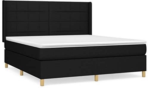 Mhdvray Boxspringbett 180x200 in Schwarz mit Taschenfederkernmatratze & Topper Höhenverstellbares Kopfteil mit Ohren Komfortables Doppelbett Gäste Familienbett Schlafzimmer