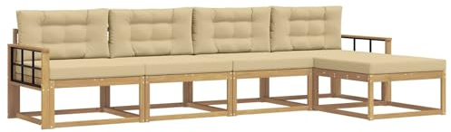 vidaXL Outdoor-Sofagarnitur mit Kissen 4 pcs Weiß und Beige Polyester, Gartenmöbel Set, modern, wetterfest, Sitzgruppe, Ecksofa, Akazienholz, braun, modulare Lounge
