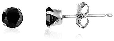 3MM Classic Brilliant Round Cut Cubic Zirconia (CZ) Sterling Silver Solitaire Stud Earrings/Ear Studs for Women Ladies Girls - Birthstone Earrings - ONYX BLACK. 3-BLCK